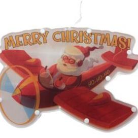 Vánoční LED závěsná dekorace do okna, Santa Claus v letadle