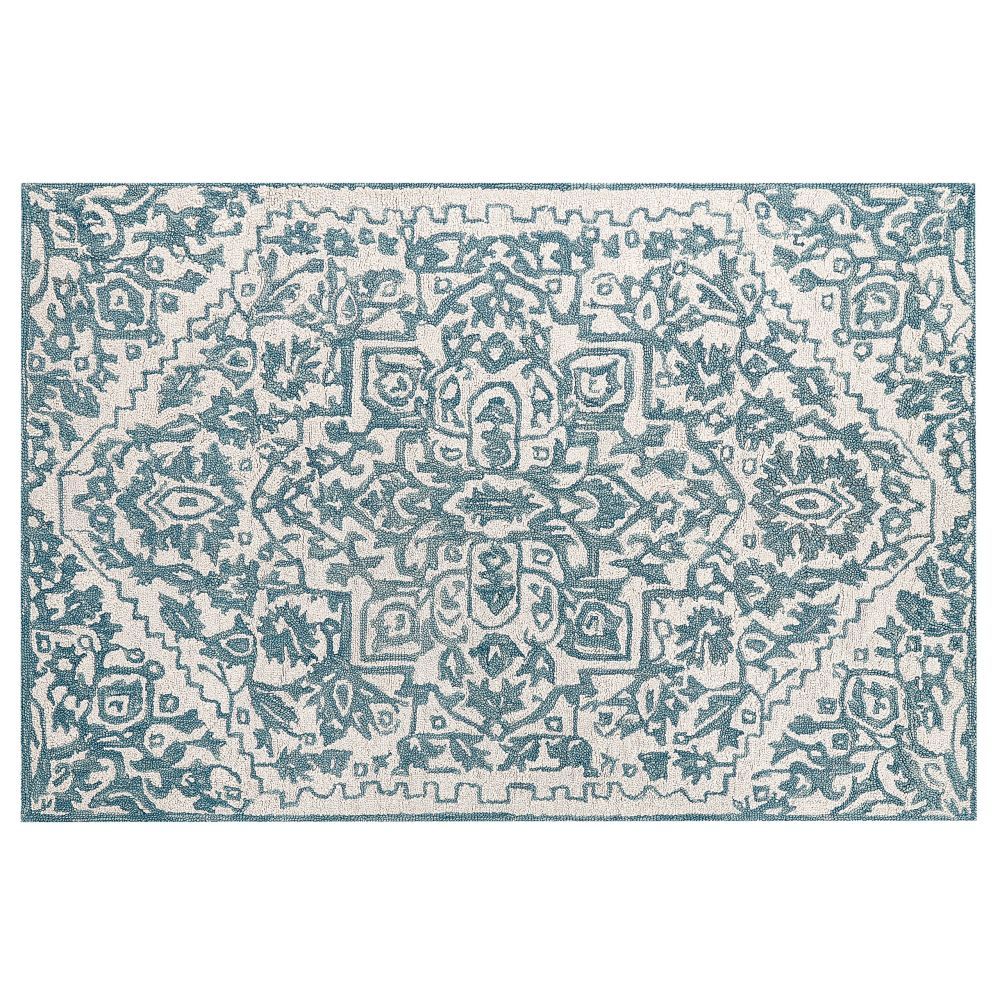 Vlněný koberec 160 x 230 cm bílý/modrý AHMETLI - Beliani.cz