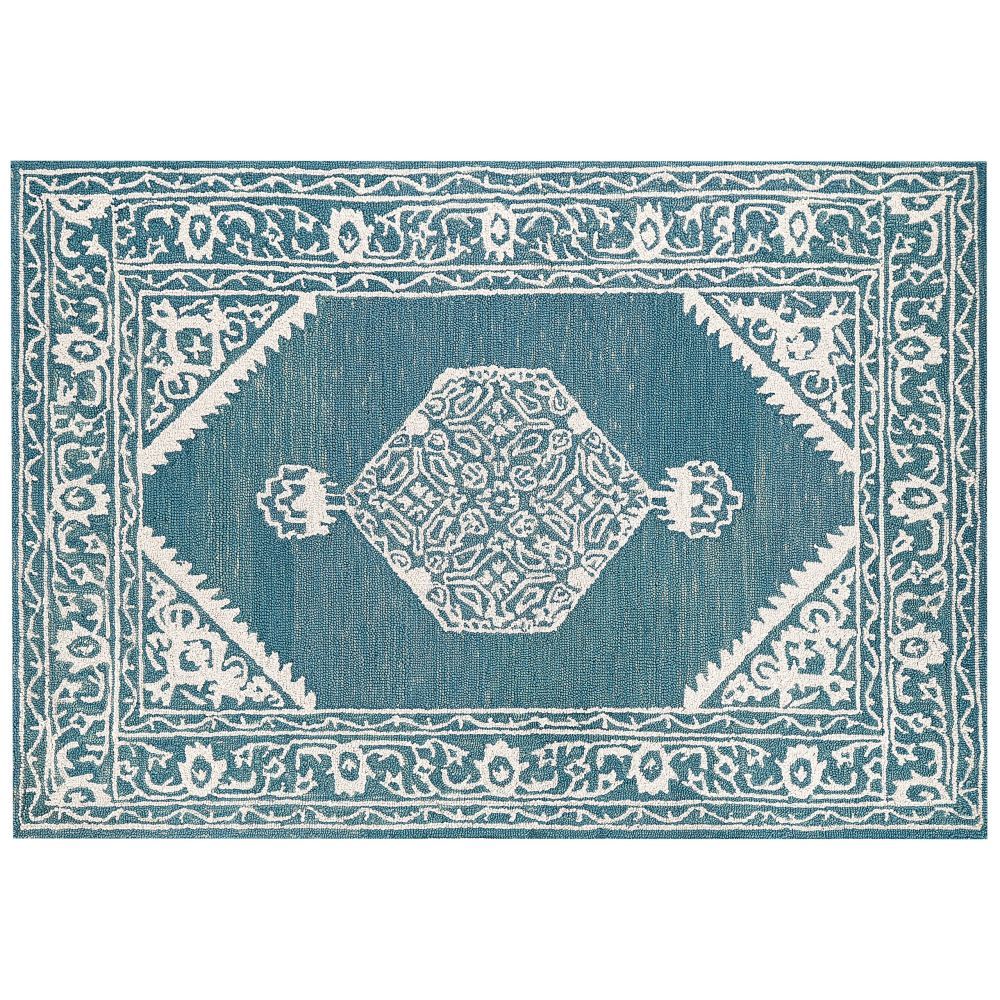 Vlněný koberec 160 x 230 cm bílý/modrý GEVAS - Beliani.cz
