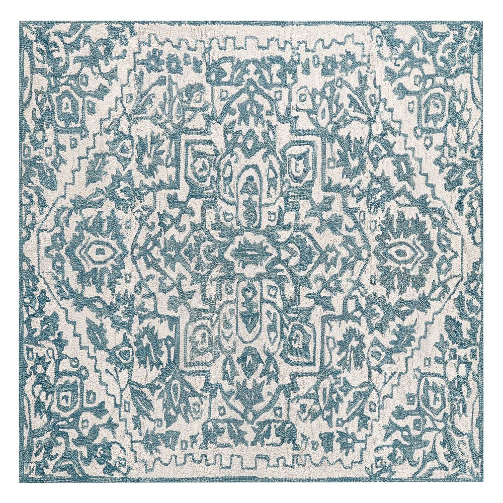 Vlněný koberec 200 x 200 cm bílý/modrý AHMETLI - Beliani.cz