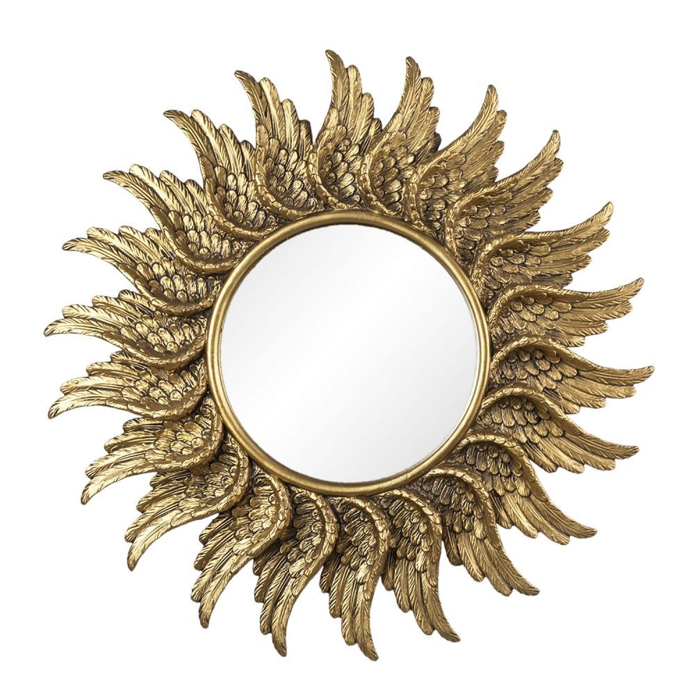 Zlaté zrcadlo v rámu z andělských křídel - Ø 47*3 cm Clayre & Eef - LaHome - vintage dekorace
