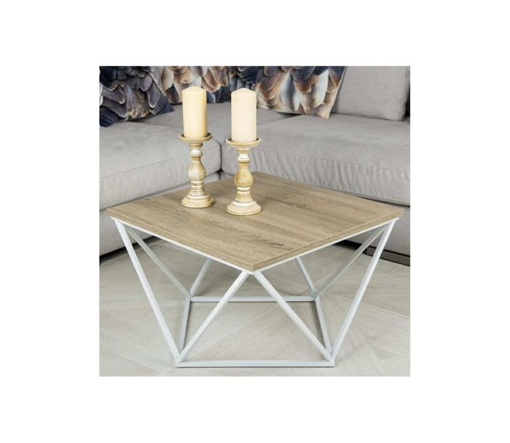 HowHomely Konferenční stolek CURVED 62x62 cm bílá/hnědá  -  Svět-svítidel.cz