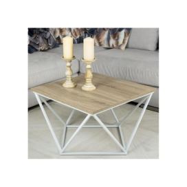 HowHomely Konferenční stolek CURVED 62x62 cm bílá/hnědá 