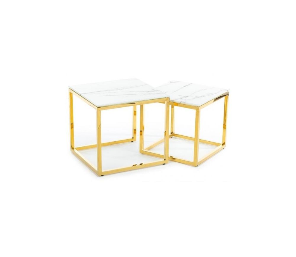 HowHomely SADA 2x Konferenční stolek LIGHT 42x45 cm zlatá/bílý mramor  -  Svět-svítidel.cz