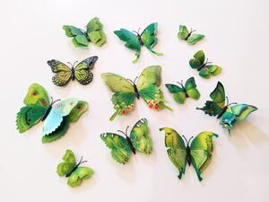 3D motýli s dvojitými křídly zelení 12 ks 5 až 12 cm - Favi.cz