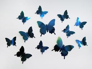 3D motýli na zeď metalická modrá 12 ks 12 x 10 cm - Favi.cz
