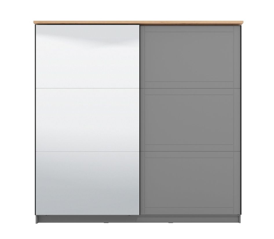 Skříň s posuvnými dveřmi a zrcadlem Lotta - šedá/dub artisan - Nábytek Harmonia s.r.o.