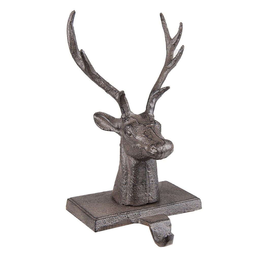 Hnědý litinový háček na punčochu hlava jelena - 13*12*24 cm Clayre & Eef - LaHome - vintage dekorace