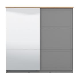 Skříň s posuvnými dveřmi a zrcadlem Lotta - šedá/dub artisan