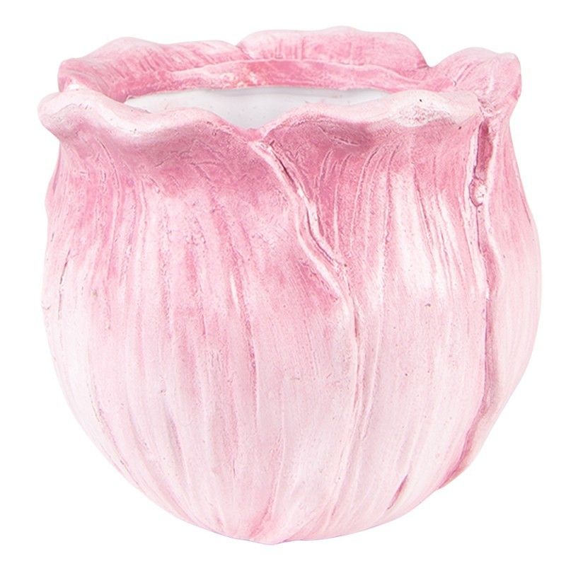 Růžový keramický obal na květináč ve tvaru květu tulipánu - Ø 12*10 cm Clayre & Eef - LaHome - vintage dekorace