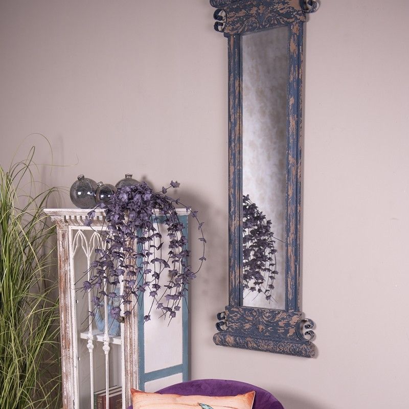 Modro-hnědé antik dřevěné nástěnné zrcadlo Mirael - 45*4*131 cm Clayre & Eef - LaHome - vintage dekorace