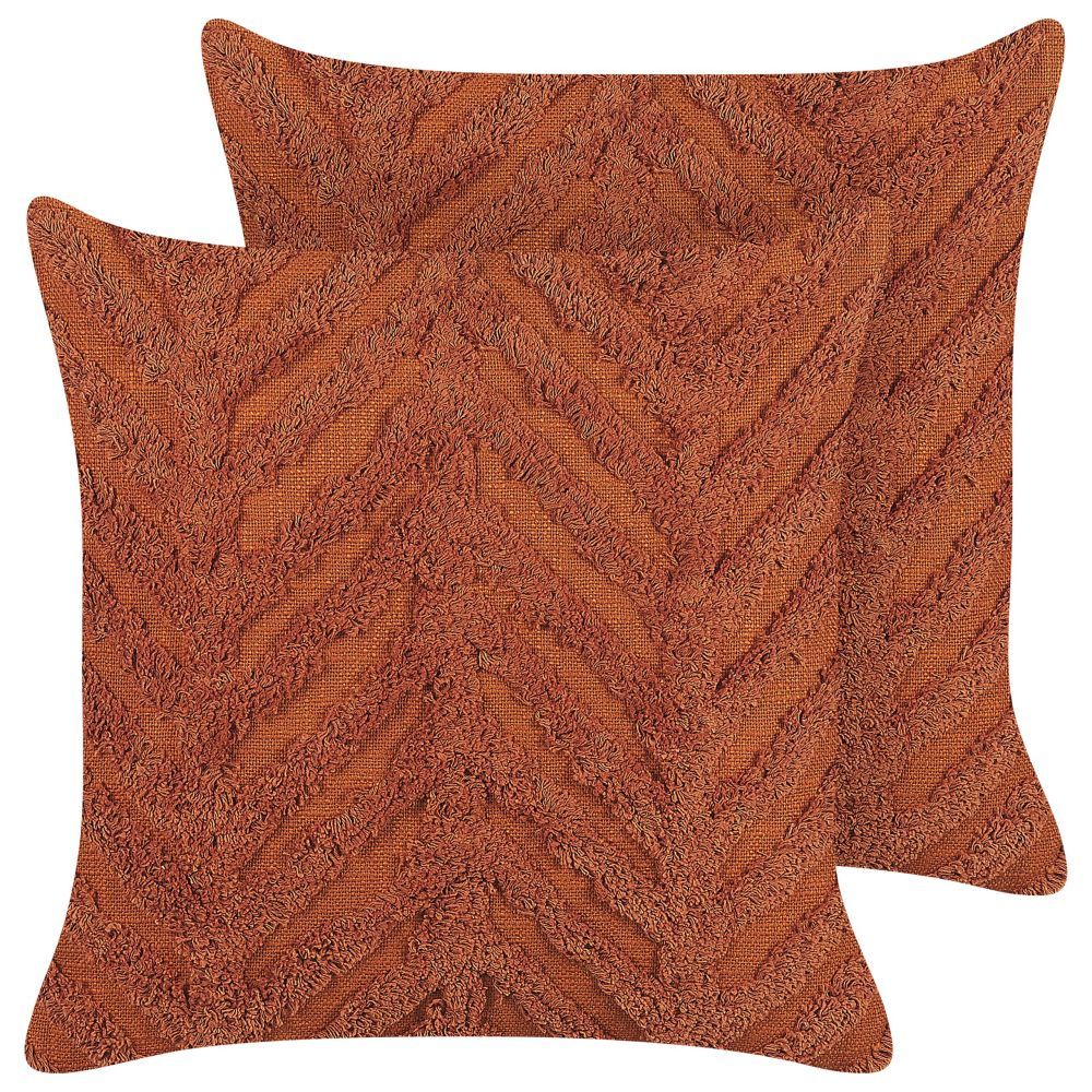 Sada 2 tkaných bavlněných polštářů s geometrickým vzorem 45 x 45 cm oranžové LEWISIA - Beliani.cz