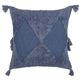 Tkaný bavlněný polštář s geometrickým vzorem a střapci 45 x 45 cm modrý AVIUM