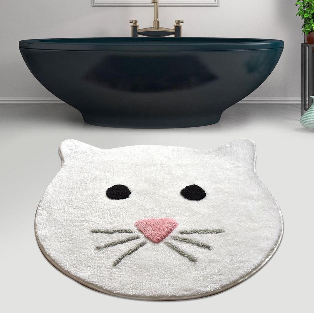 Asir Koupelnová předložka Kočka, bílá - Velký Košík