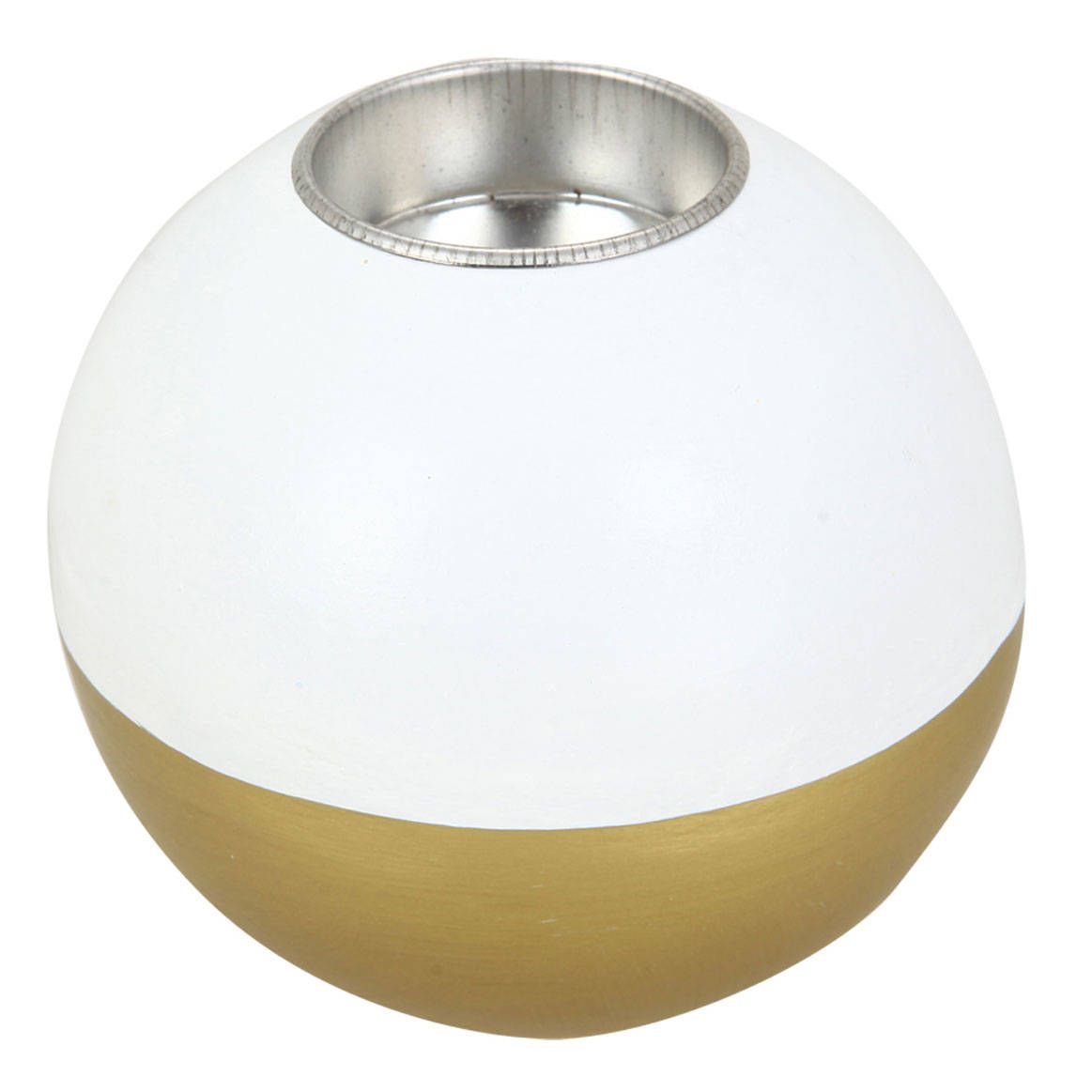Autour de Minuit Dřevěný svícen ve tvaru koule, bílá a zlatá barva, Ø 10cm - EMAKO.CZ s.r.o.