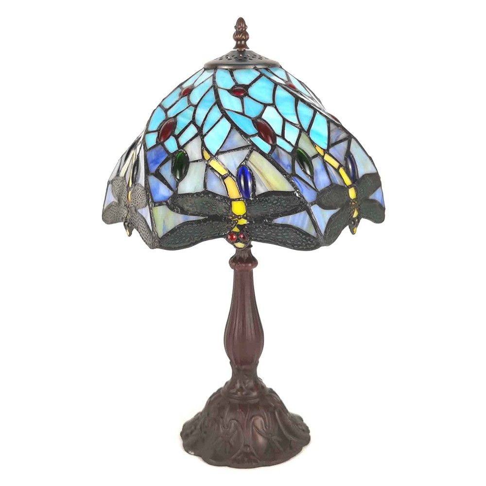 Modrá stolní lampa Tiffany s vážkami ButterFly - Ø 31*43 cm E27/max 1*40W Clayre & Eef - LaHome - vintage dekorace