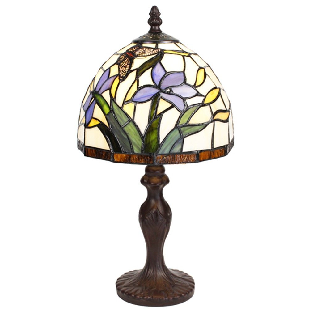 Stolní lampa Tiffany s kosatci a motýlkem Fly - Ø 20*36 cm E14/max 1*25W Clayre & Eef - LaHome - vintage dekorace