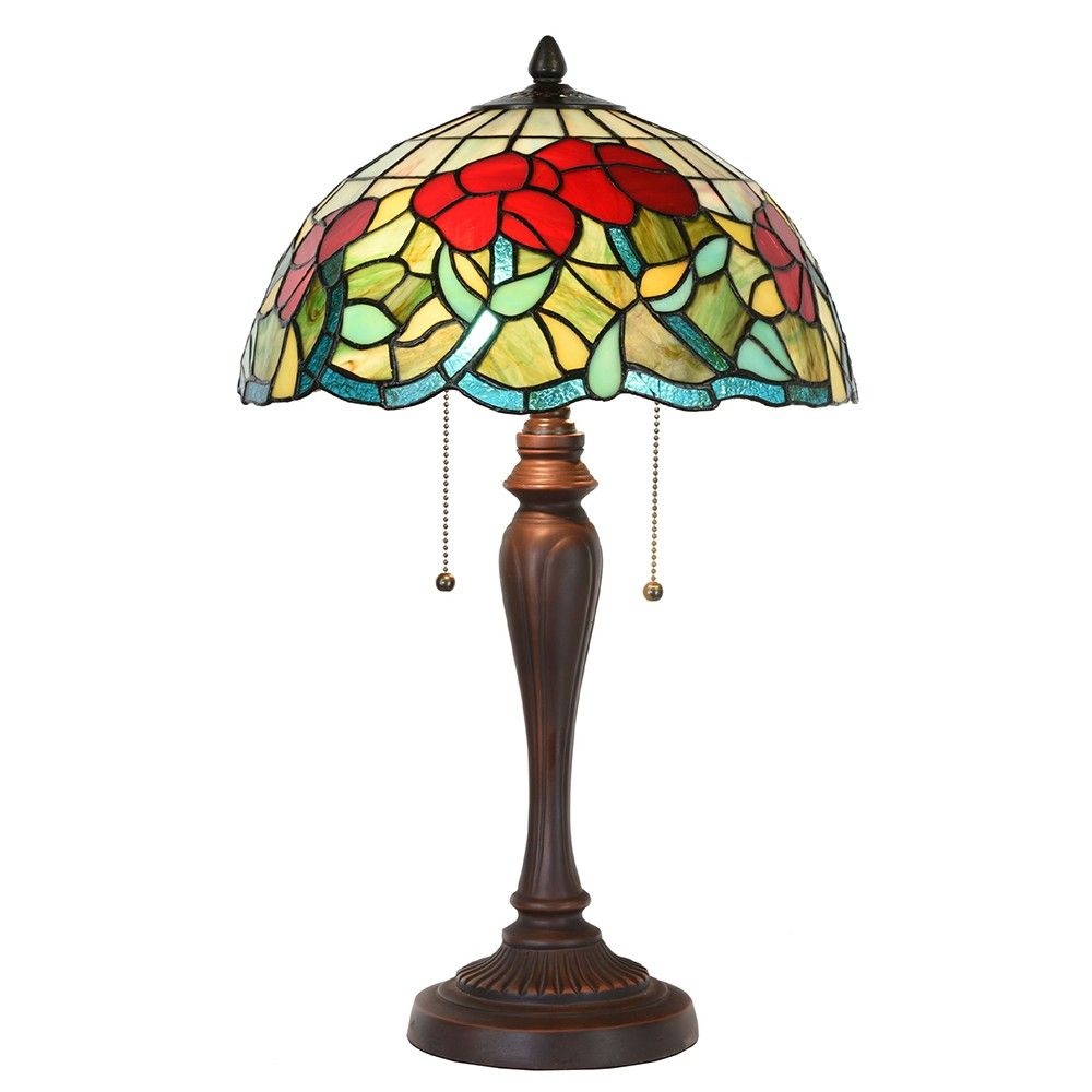 Stolní lampa Tiffany s červenými květy Valea - Ø 35*58 cm E27/max 2*60W Clayre & Eef - LaHome - vintage dekorace