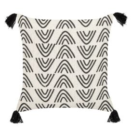 Bavlněný polštář geometrický vzor se střapci 45 x 45 cm bílý/ černý MAYS
