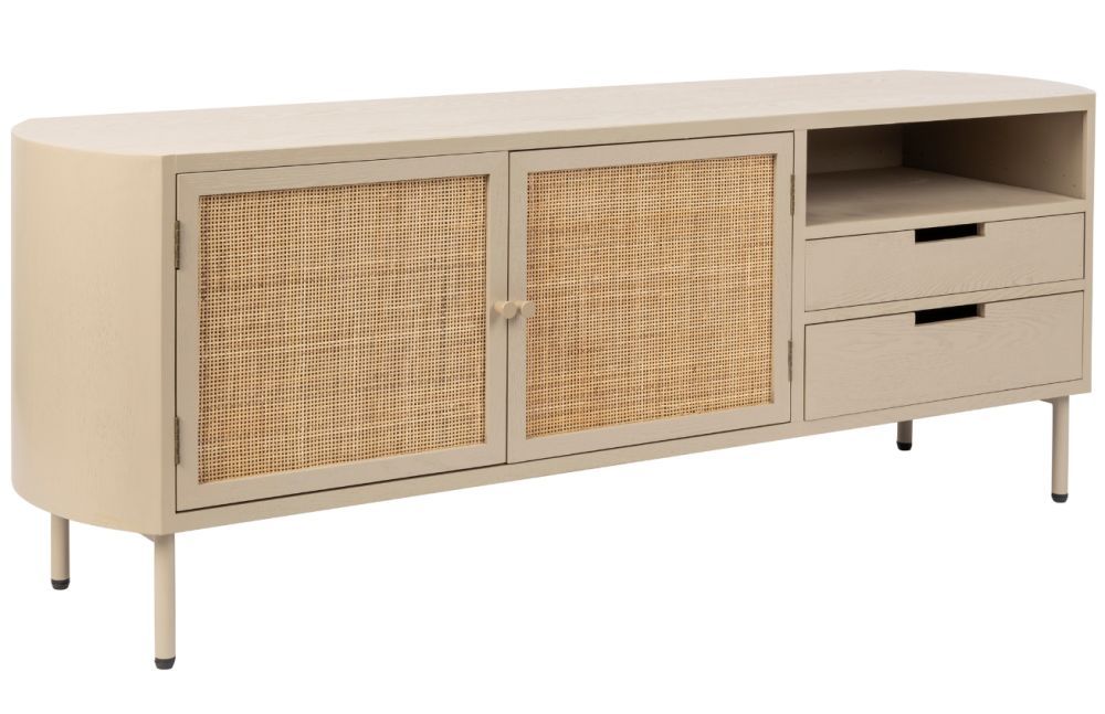 White Label Béžový dřevěný TV stolek  s ratanovou výplní WLL AMAYA 150 x 38 cm - Designovynabytek.cz