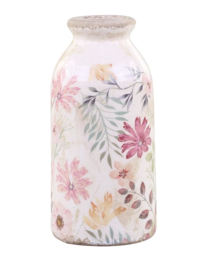 Keramická dekorační váza s květy Floral Auray - Ø 7*15cm Chic Antique - LaHome - vintage dekorace