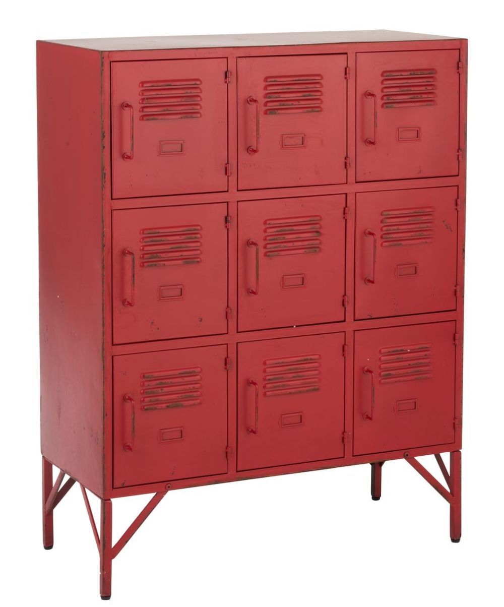 Červená antik kovová komoda s 9ti boxy na nožičkách Matal red - 86*41*114cm J-Line by Jolipa - LaHome - vintage dekorace