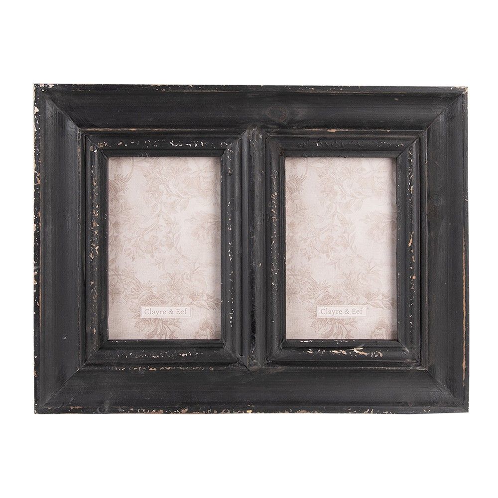 Černý antik nástěnný fotorámeček na 2fotografie - 35*2*26 cm  / 10*15 cm  Clayre & Eef - LaHome - vintage dekorace