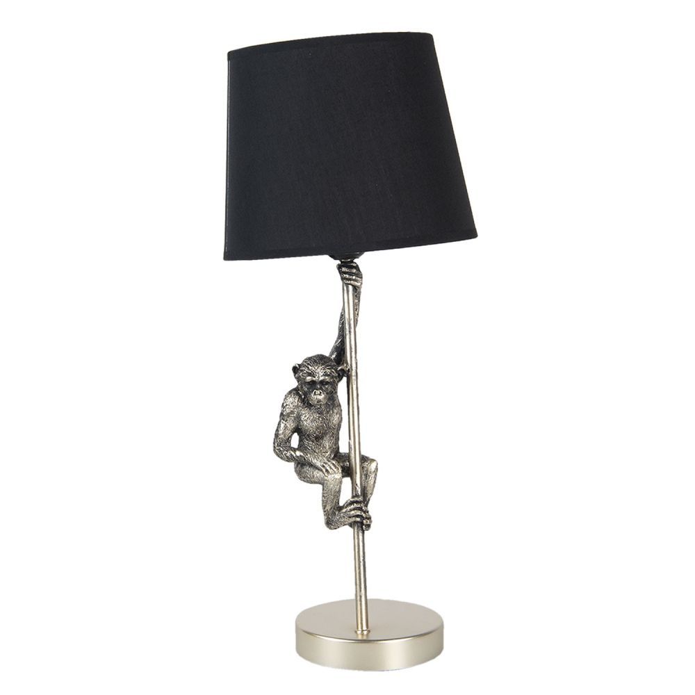 Stříbrno černá stolní lampa s opicí - Ø 20*49 cm E27 Clayre & Eef - LaHome - vintage dekorace