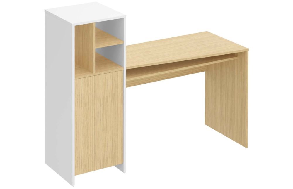 Bílý dubový pracovní stůl TEMAHOME Mitch 130 x 50 cm s dubovým dekorem - Designovynabytek.cz