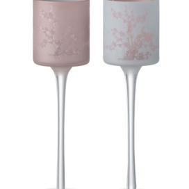 2ks růžový a modrý skleněný svícen na úzké noze na čajovou svíčku Sakura - Ø 7*25 cm J-Line by Jolipa