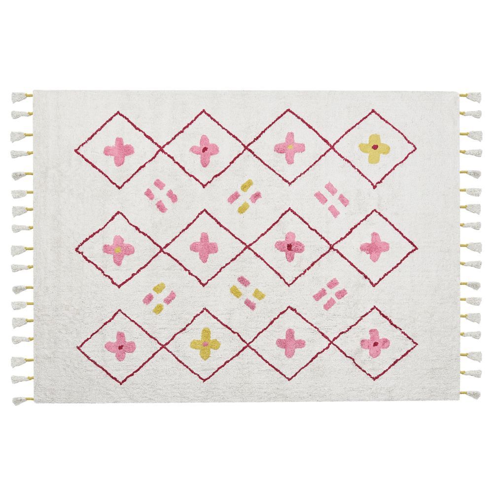 Bavlněný koberec 160 x 230 cm bílý/ růžový CAVUS - Beliani.cz