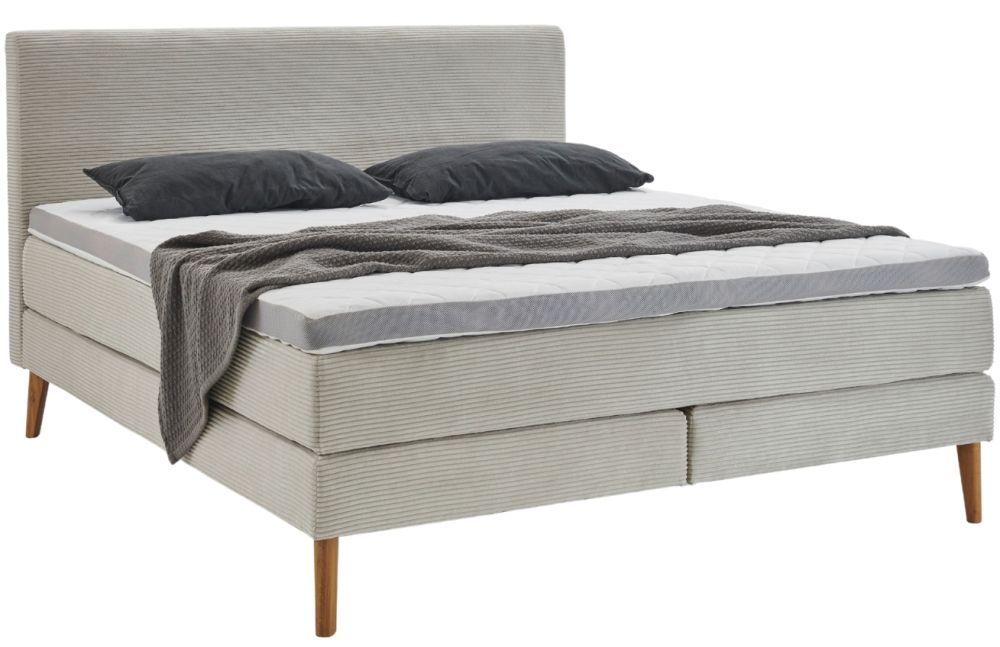Béžová manšestrová dvoulůžková postel 160 x 200 cm Meise Möbel Linea, boxspring - Designovynabytek.cz