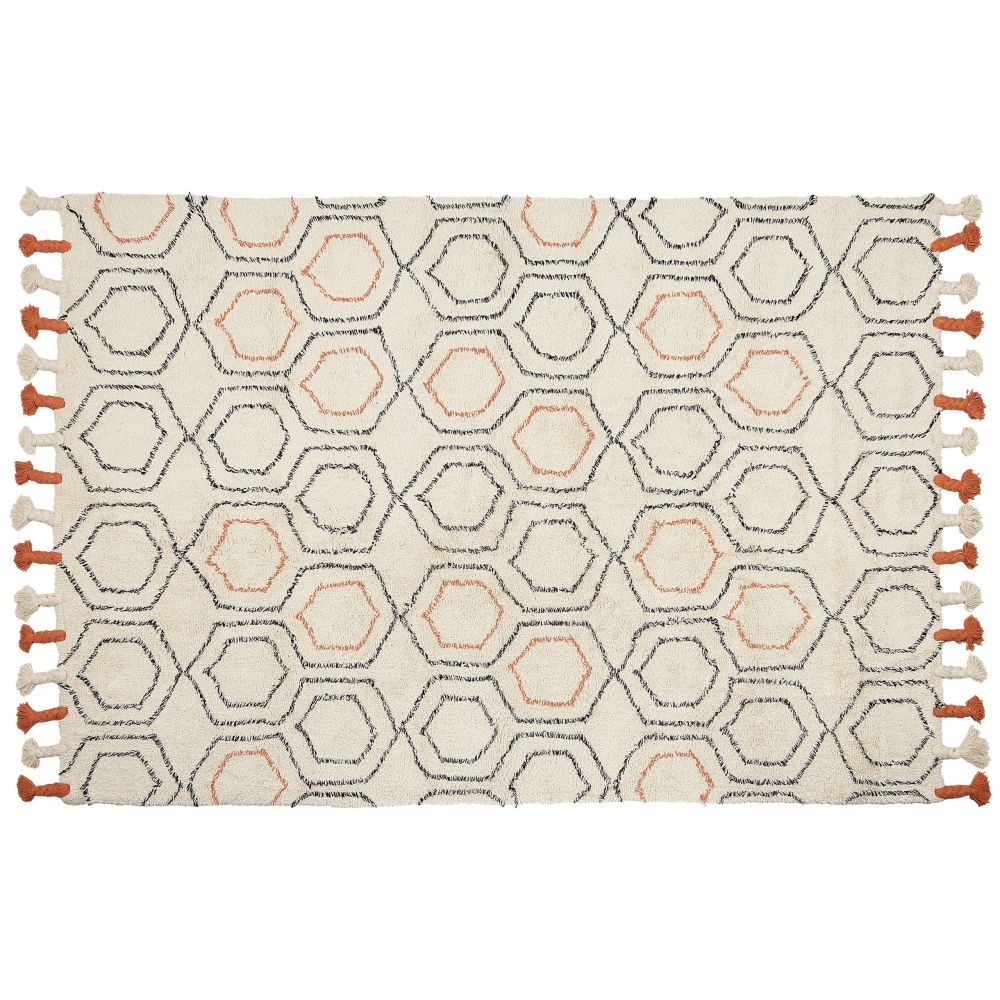 Bavlněný koberec 160 x 230 cm béžový/ oranžový HAJIPUR - Beliani.cz