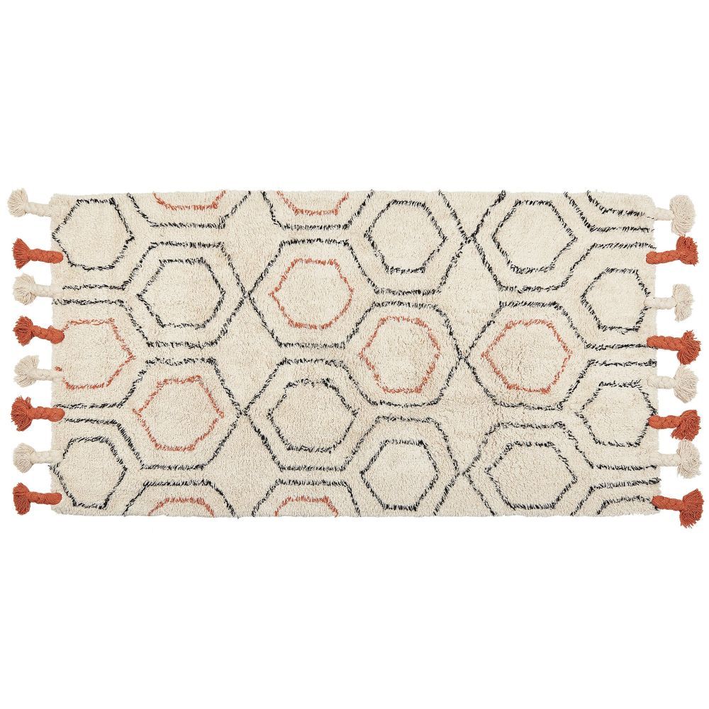 Bavlněný koberec 80 x 150 cm béžový/ oranžový HAJIPUR - Beliani.cz