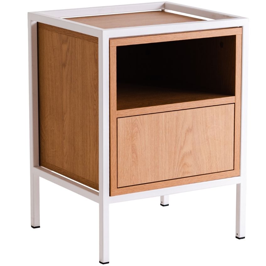 Nordic Design Noční stolek Skipo se zásuvkou 60 x 45 cm s dubovým dekorem a bílou konstrukcí - Designovynabytek.cz