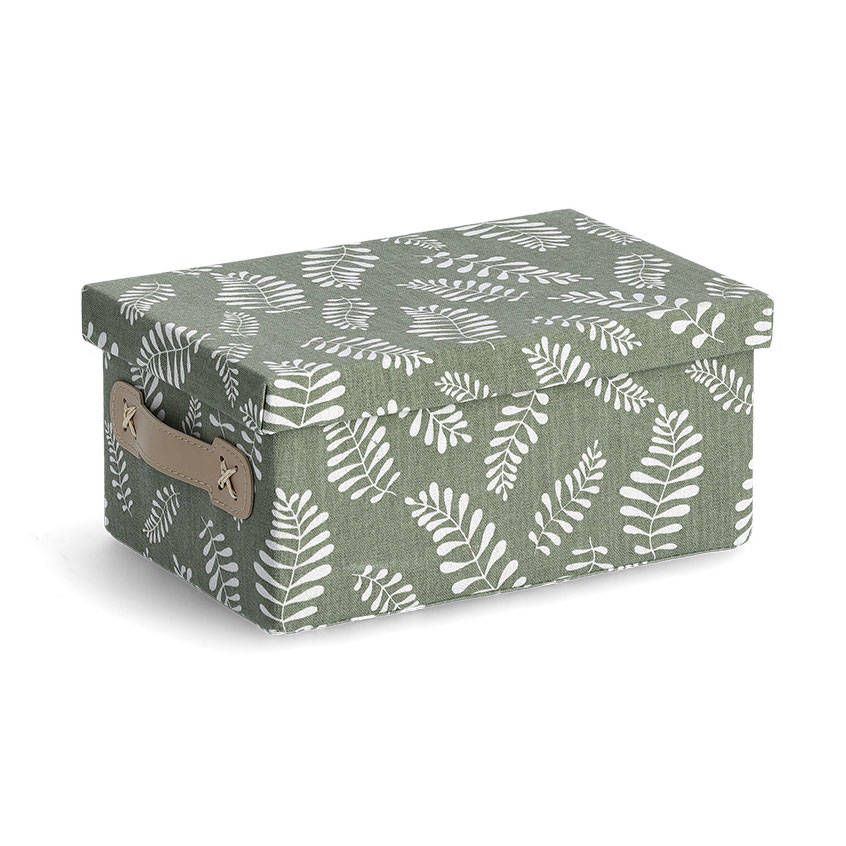 Zeller Úložný box s víkem, bavlněný, motiv listů, zelený, 28 x 19,5 x 13 cm - EMAKO.CZ s.r.o.