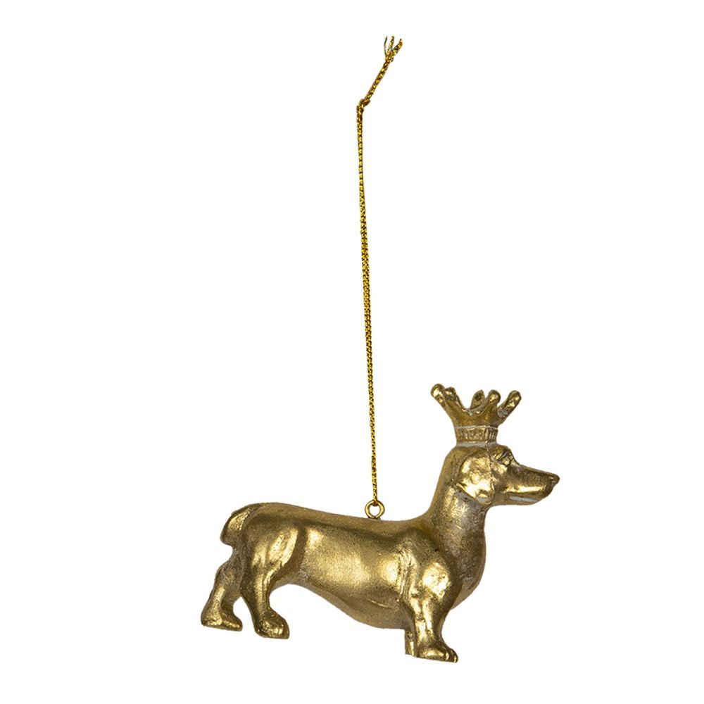 Zlatá závěsná dekorativní ozdoba psa s korunkou - 8*3*6 cm Clayre & Eef - LaHome - vintage dekorace