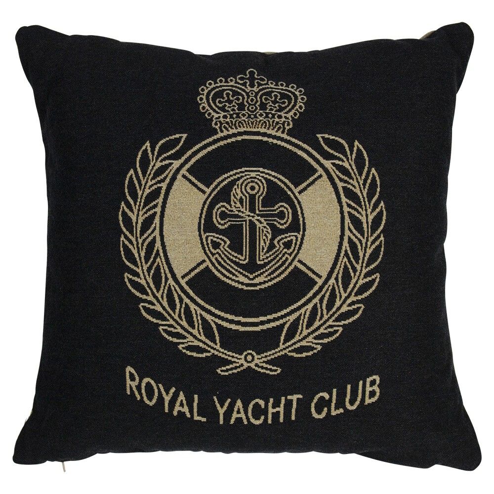 Béžovo-černý gobelínový polštář Royal Yacht Club - 45*45*16cm Mars & More - LaHome - vintage dekorace
