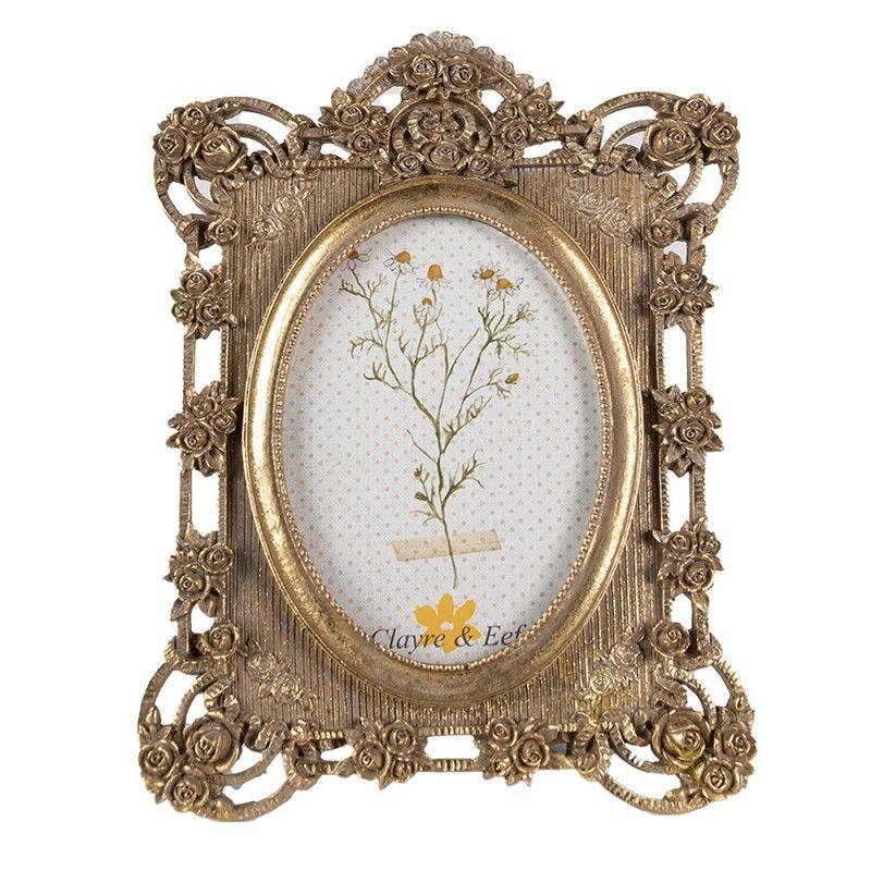 Zlatý antik fotorámeček s růžičkami Rossé - 18*2*24 cm / 10*15 cm Clayre & Eef - LaHome - vintage dekorace