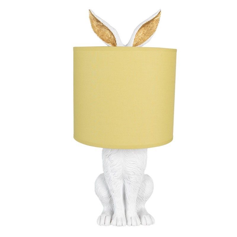 Bílá stolní lampa králík se žlutým stínidlem Rabbi - Ø 20*43 cm E27/max 1*60W Clayre & Eef - LaHome - vintage dekorace