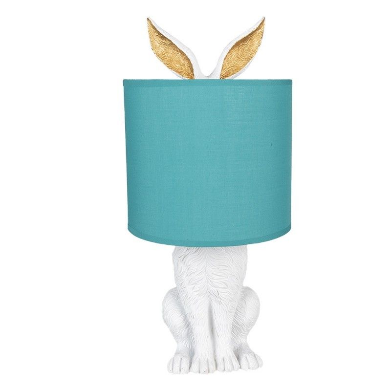Bílá stolní lampa králík s tyrkysovým stínidlem Rabbi - Ø 20*43 cm E27/max 1*60W Clayre & Eef - LaHome - vintage dekorace