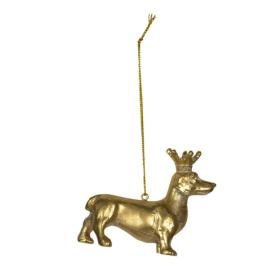 Zlatá závěsná dekorativní ozdoba psa s korunkou - 8*3*6 cm Clayre & Eef