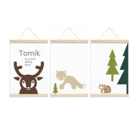 Pieris design Plakáty s údaji o narození - Les s jelenem