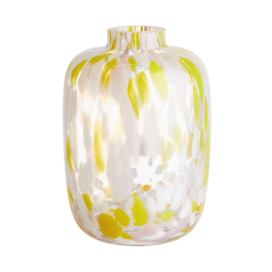 CONFETTI Váza skleněná 18 cm - bílá/žlutá
