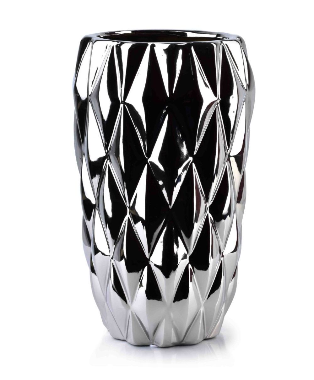 Mondex Keramická váza BASILE 24,5 cm stříbrná - Houseland.cz