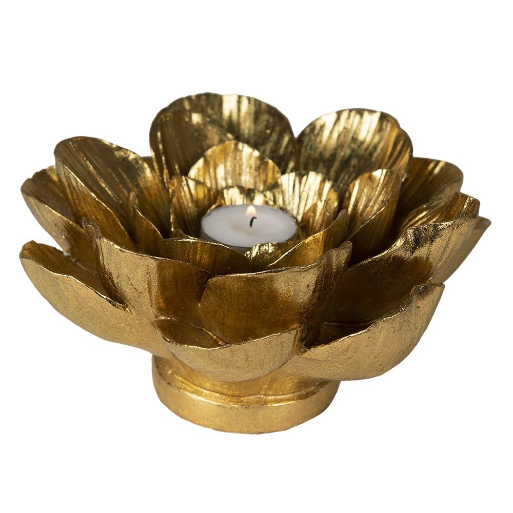 Zlatý svícen na čajovou svíčku ve tvaru květu Flower Gold - 19*19*10 cm Clayre & Eef - LaHome - vintage dekorace
