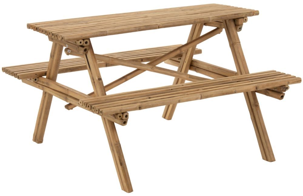 Bambusový zahradní stůl s lavicemi J-line Sahala 120 x 120 cm - Designovynabytek.cz