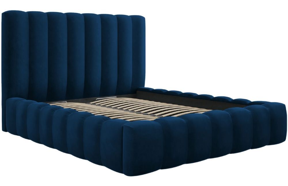 Královsky modrá sametová dvoulůžková postel MICADONI Kelp 140 x 200 cm s úložným prostorem - Designovynabytek.cz