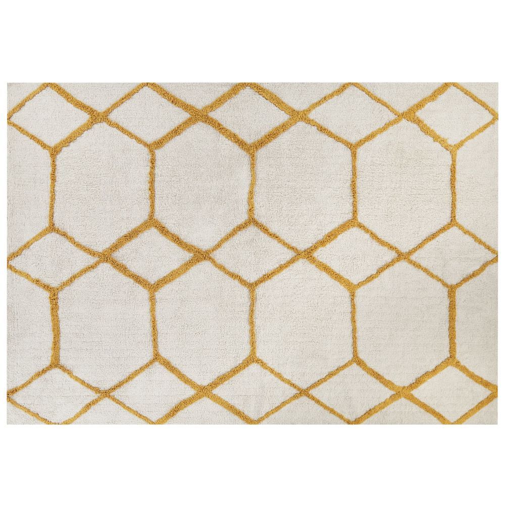 Bavlněný shaggy koberec 160 x 230 cm bílá/ žlutá BEYLER - Beliani.cz