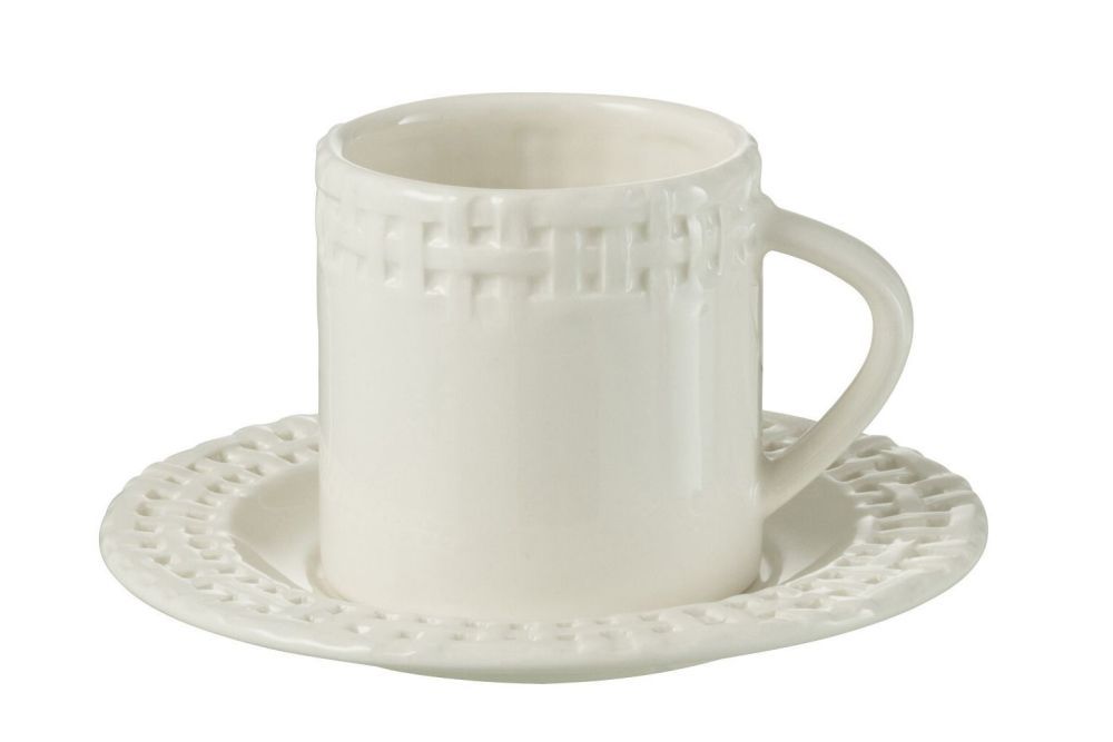 Bílý keramický šálek s podšálkem Hella White - 14*14*9 cm J-Line by Jolipa - LaHome - vintage dekorace